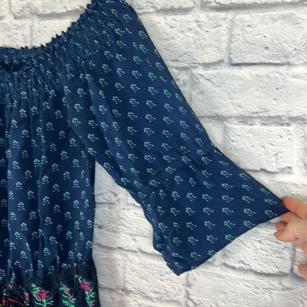 Anthropologie Kaleo Off The Shoulder Romper Navy Printed Pockets Size Xs View 5